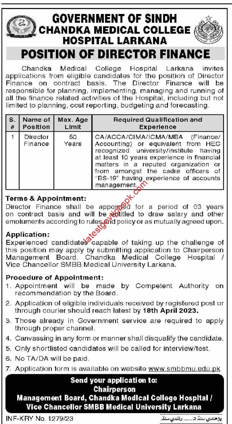 Fresh job vacancy at Chandka Medical College Hospital