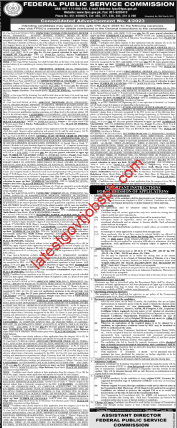 Fresh Jobs at FPSC Islamabad 2023