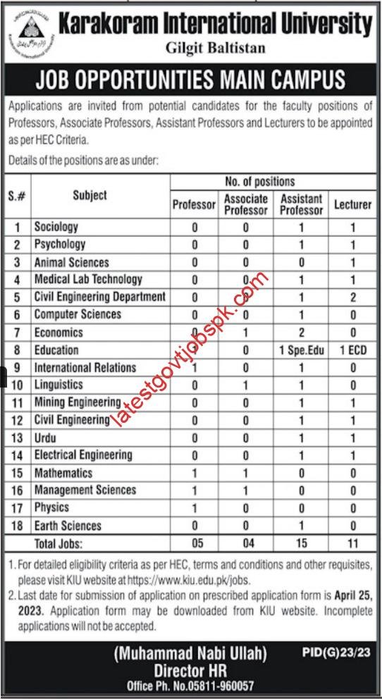 Fresh Jobs at Karakoram International University KIU Gilgit 2023