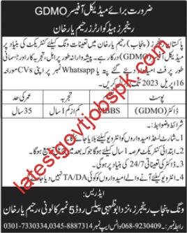 Fresh Recruiting a medical officer for Pakistan Rangers Punjab