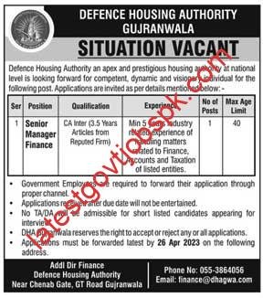Fresh Vacancy announcement at Defence Housing Authority
