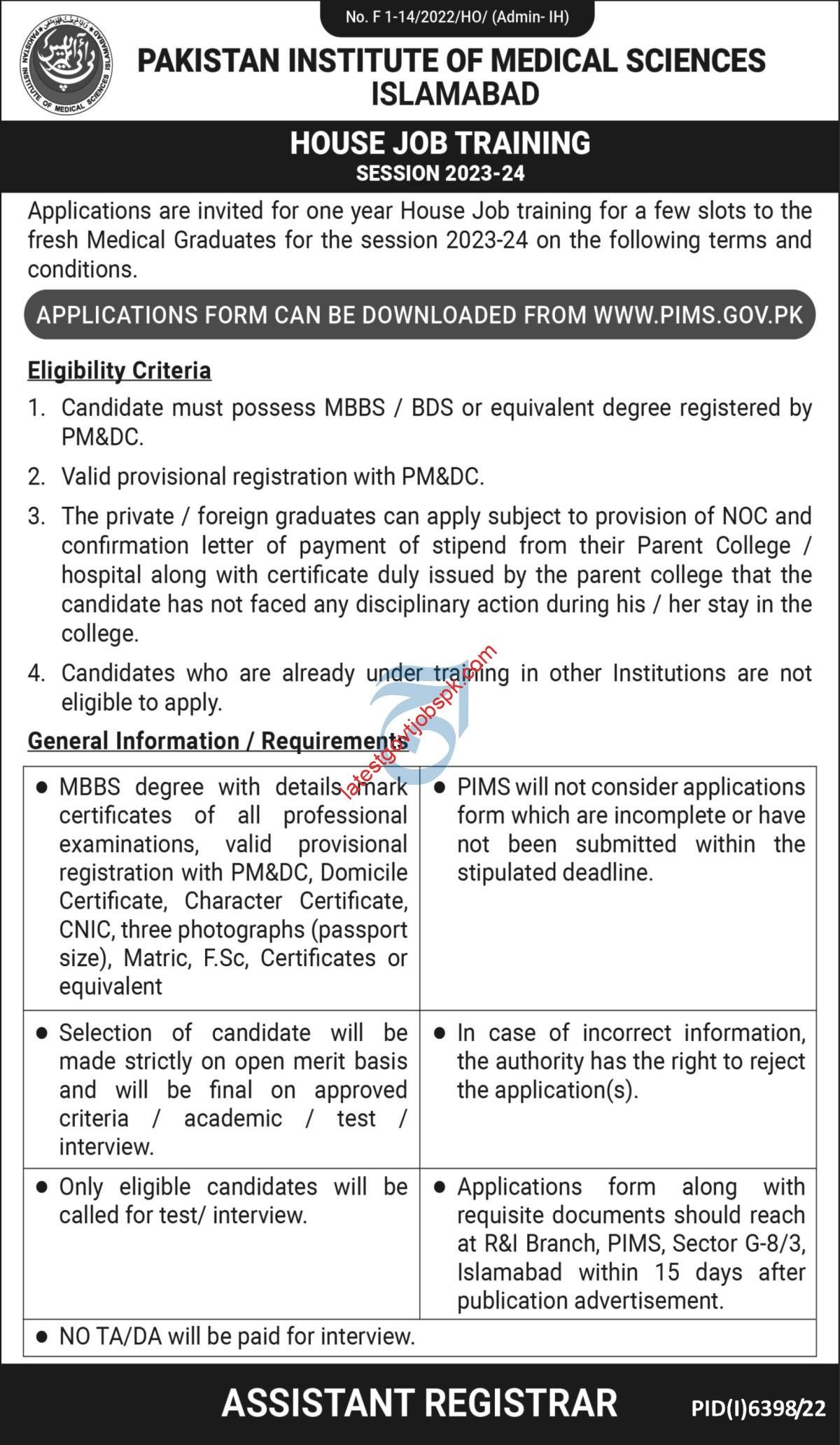Fresh Vacancy Available At PIMS Islamabad Hospital 2023