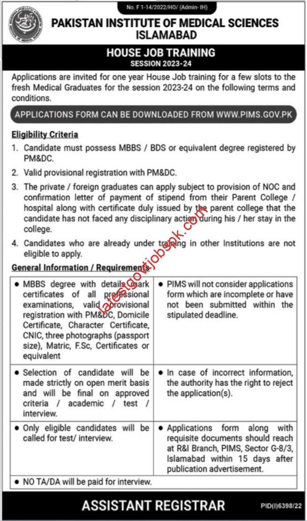 Fresh Vacancy Available At The Pakistan Institute of Medical Sciences