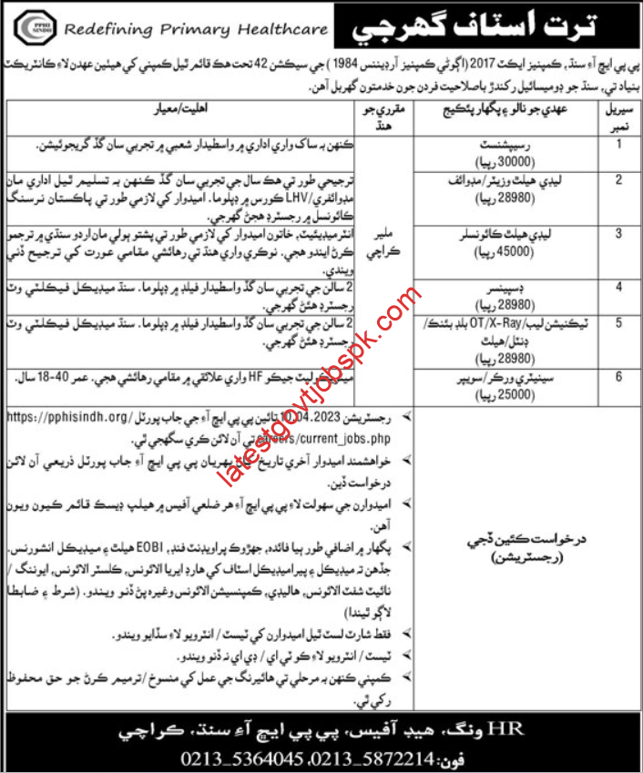 Latest  job advertisement has been posted at PPHI Sindh Karachi