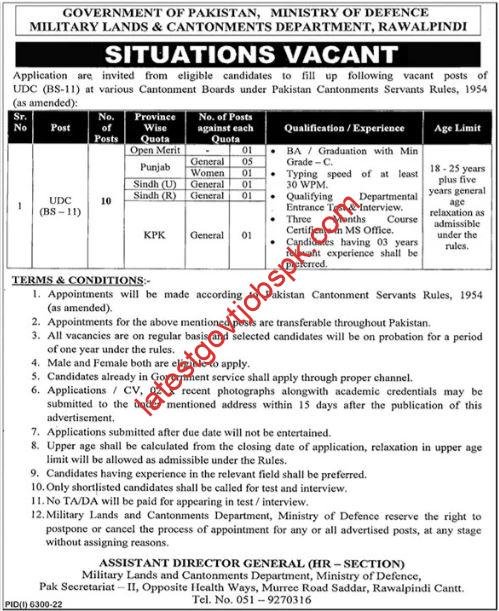 Latest Job Openings at Military Lands and Cantonment Department