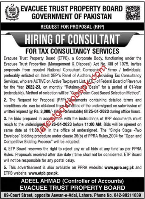 Latest Job Openings at the Evacuee Trust Property Board ETPB 2023
