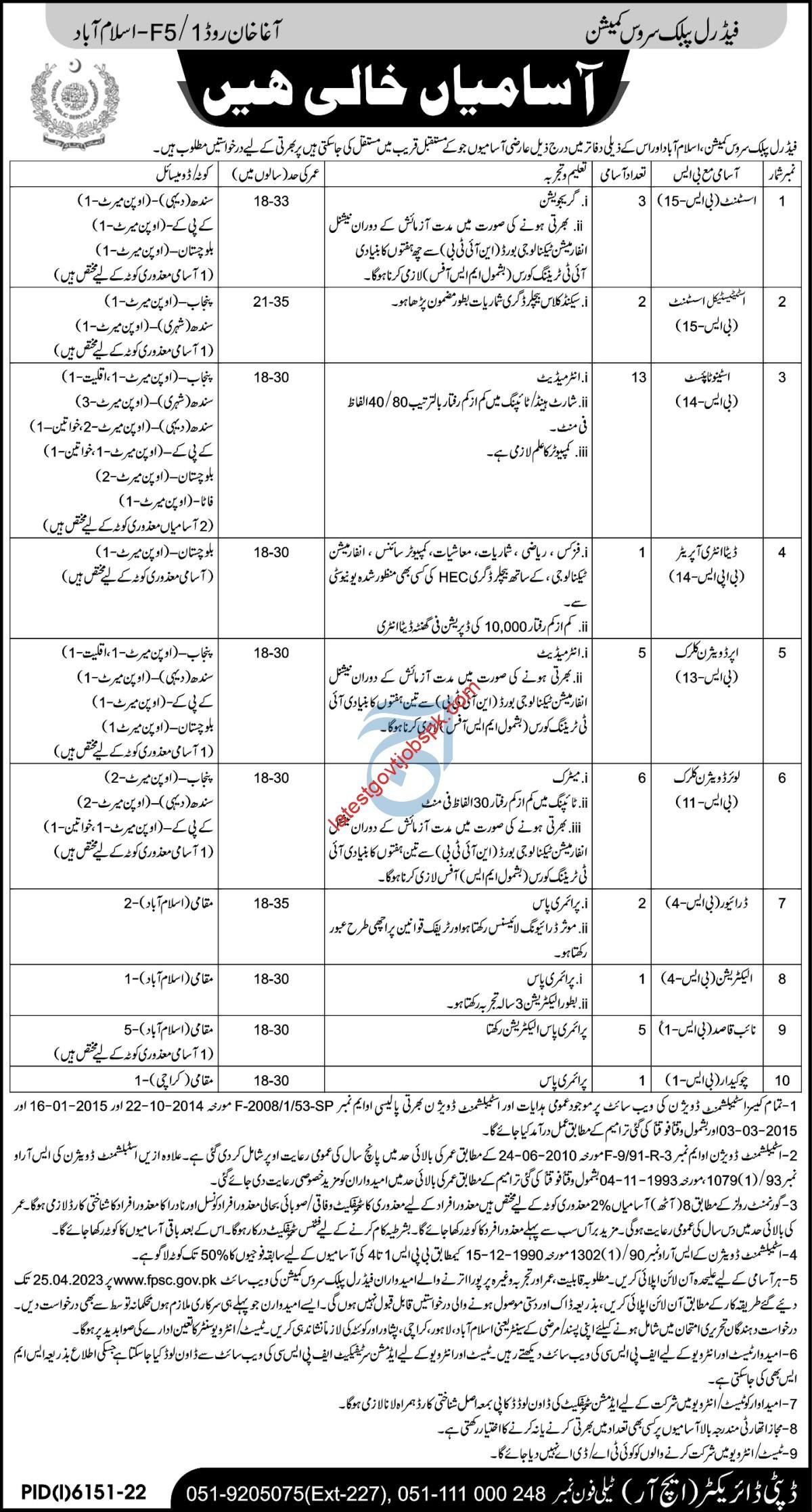Latest Job openings at the Federal Public Service Commission