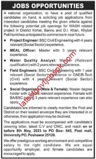 Latest Job Openings in Peshawar for Project Engineers and MEAL Officers 2023