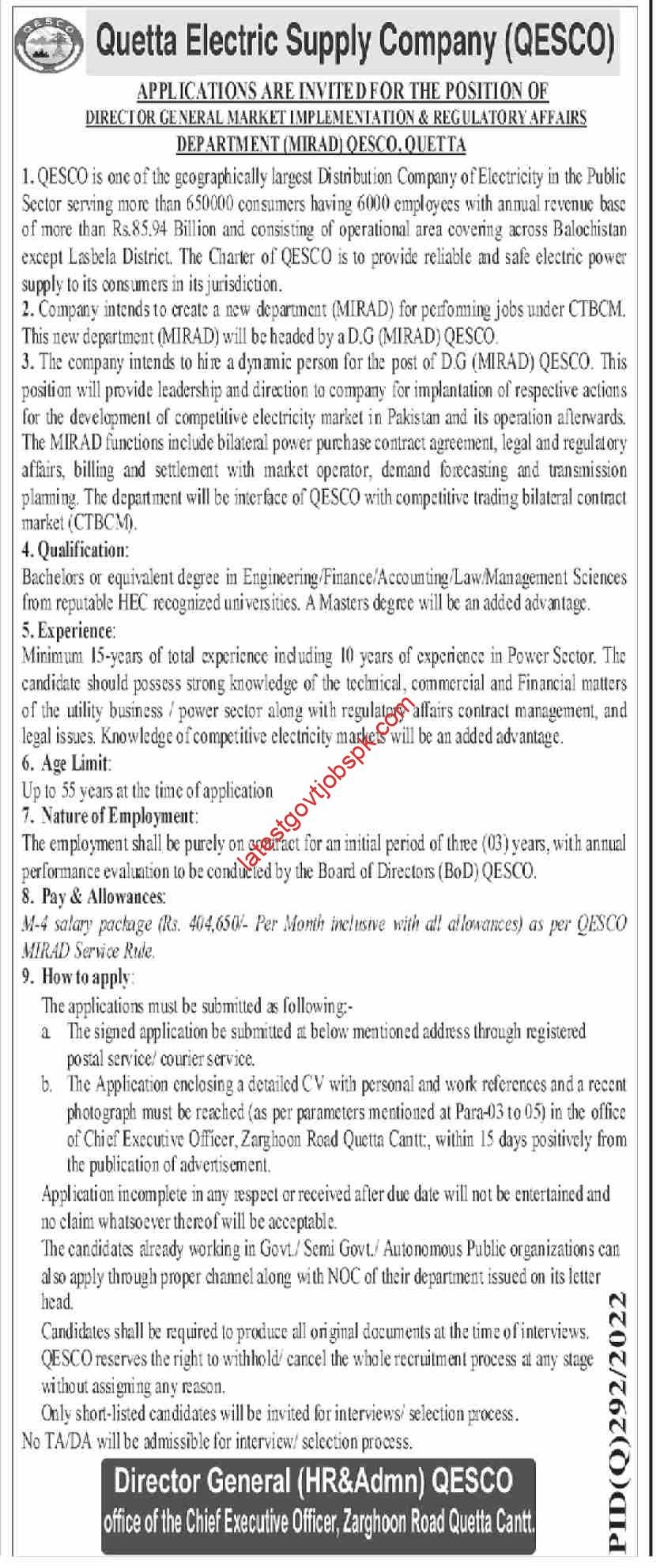 Latest Job vacancy at QESCO, Quetta Electric Supply Company
