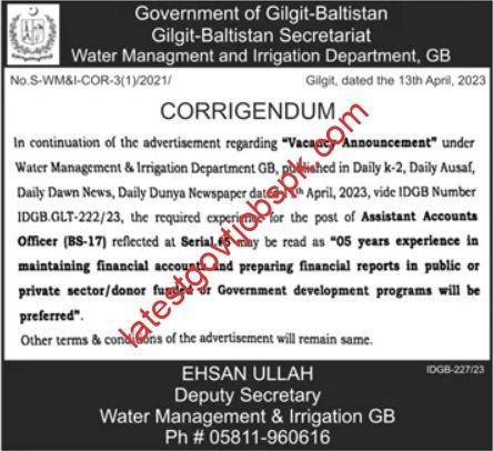 Latest Job vacancy at Water Management and Irrigation Department