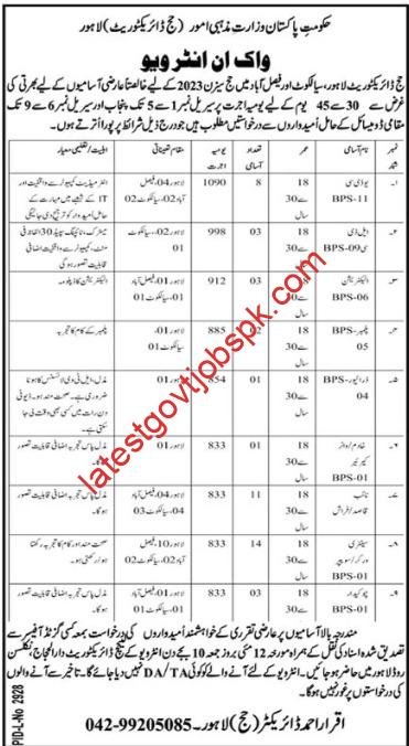 Latest Jobs Announcement 2023 from the Ministry of Religious Affairs