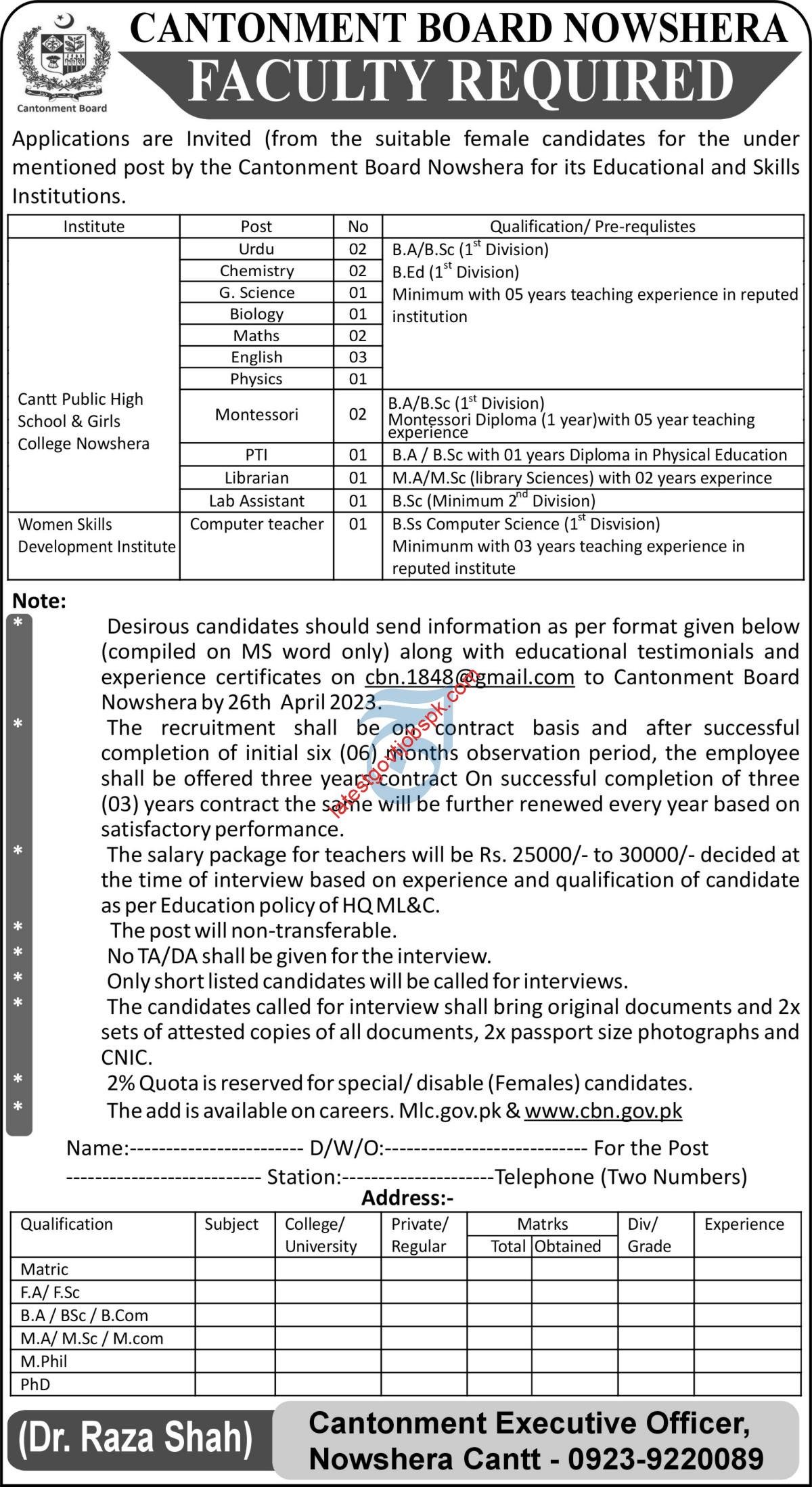 Latest Jobs at Cantt Public High School & Girls College 2023