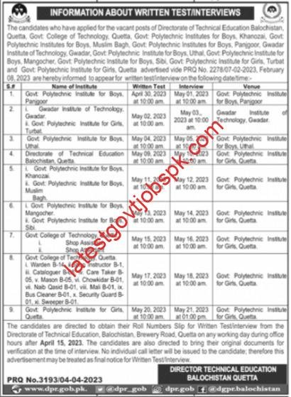 Latest Jobs In Technical Education Balochistan