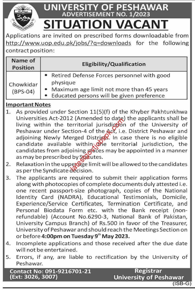 Latest Jobs opportunity to work at the University of Peshawar