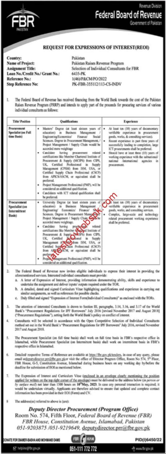 Latest jobs Positions Available At Federal Board of Revenue 2023