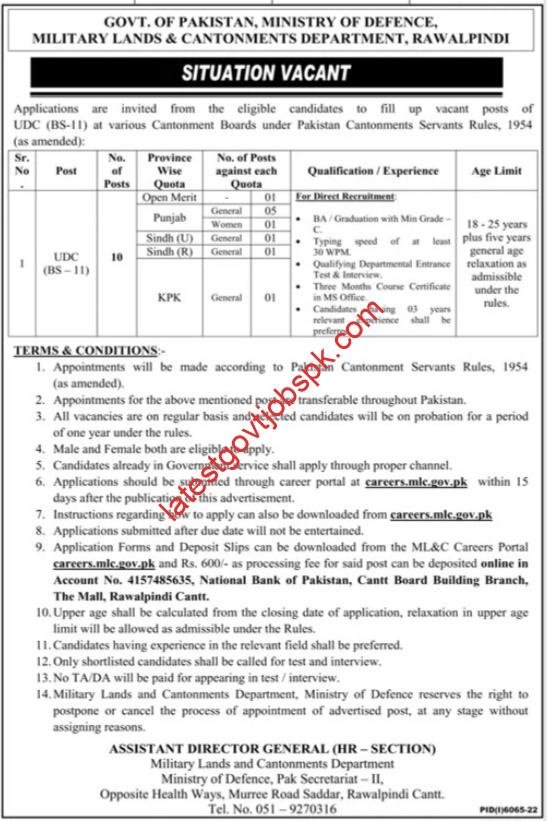 Latest Positions At Military Lands and Cantonment Department 2023