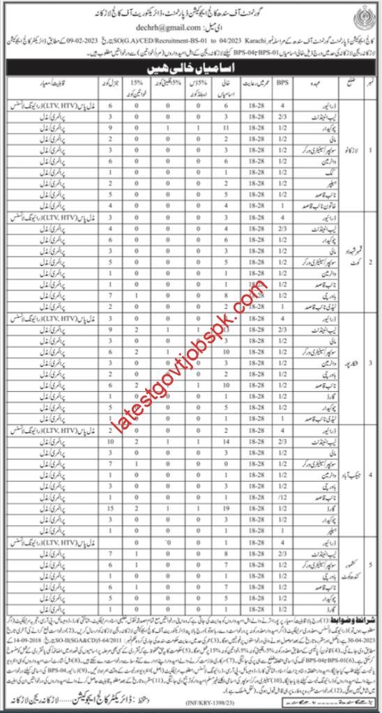 Latest Positions at the College Education Department in Larkana