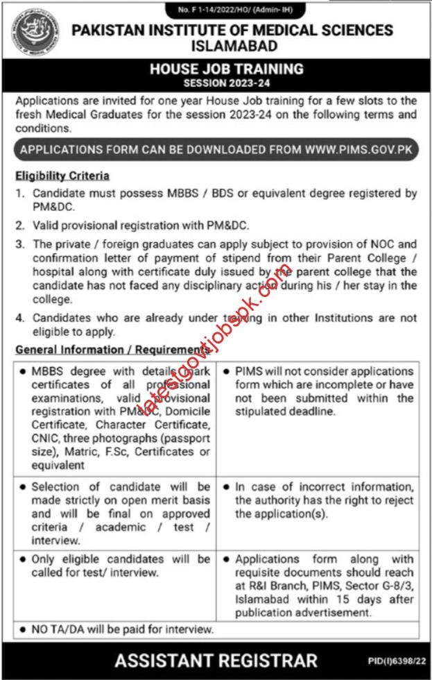Latest Positions Available At Pakistan Institute of Medical Sciences PIMS 2023