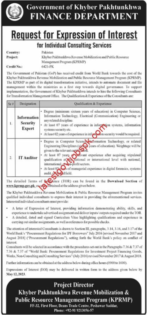 Latest Vacancies for IT Auditor in KPK Finance Department 2023