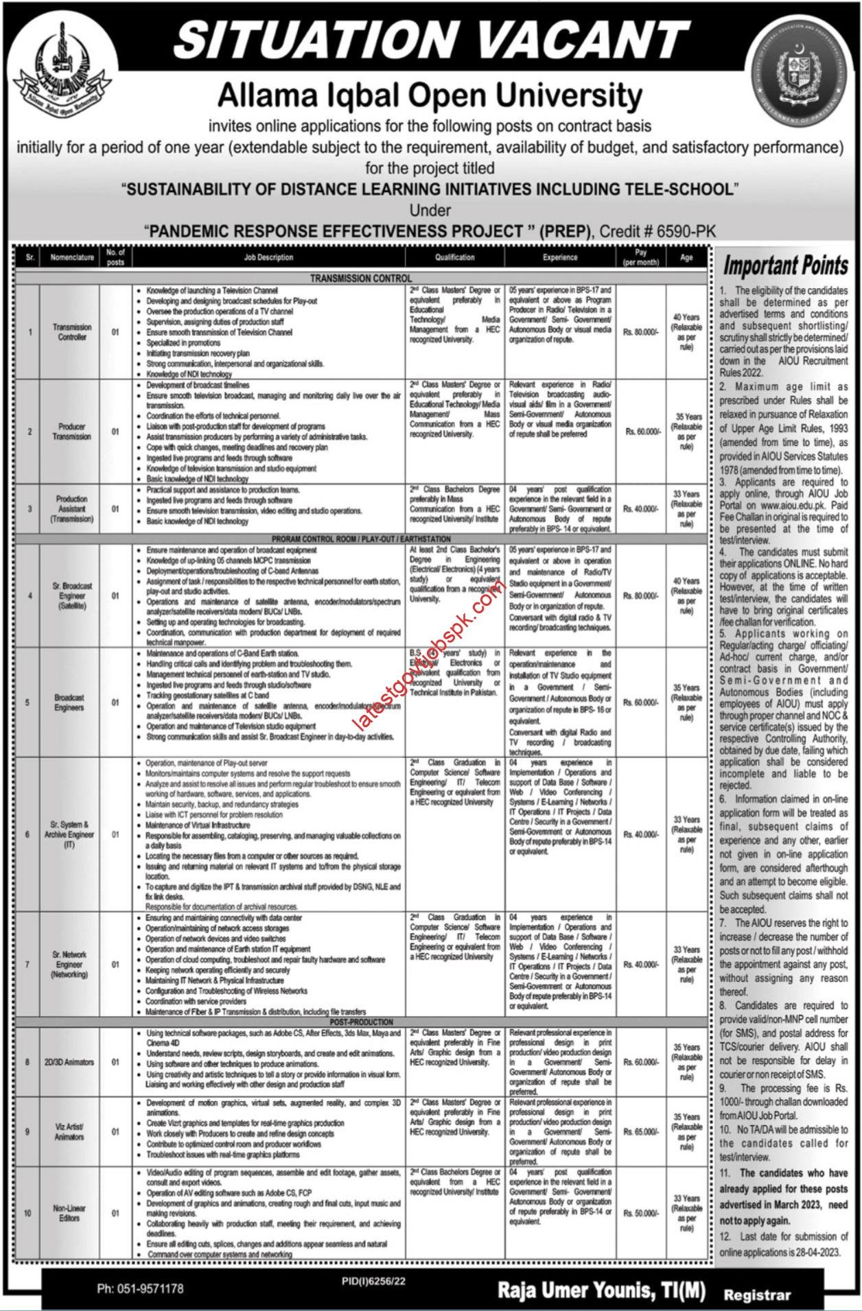 New Announcing a job opening at Allama Iqbal Open University