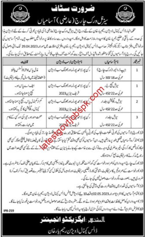 New Announcing new jobs at Canal Division Rahim Yar Khan