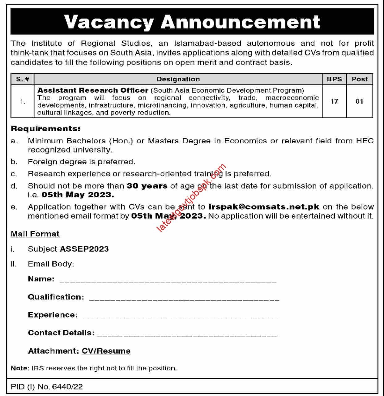 New Job Openings at the Institute of Regional Studies in Islamabad  2023
