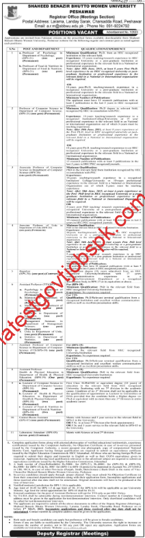 New job opportunities at Shaheed Benazir Bhutto Women University