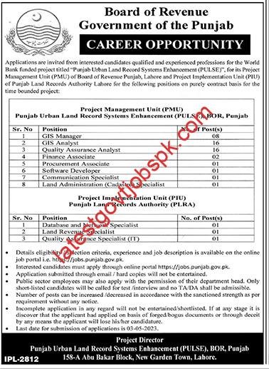 New Jobs Advertisement at the Punjab Board of Revenue