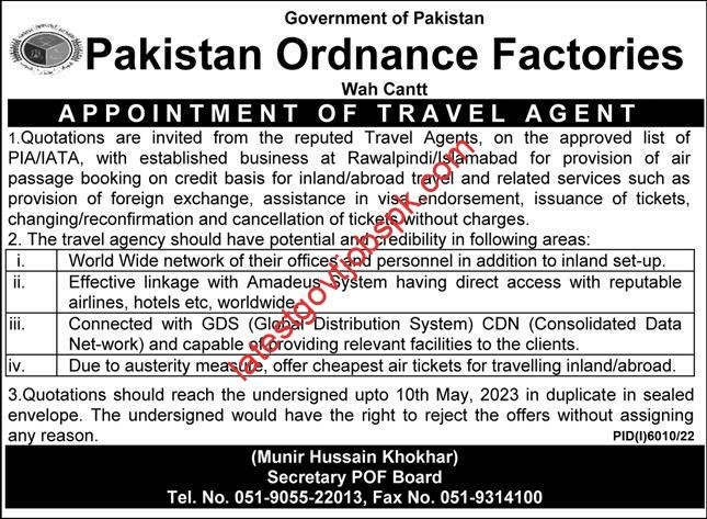 New Jobs at Pakistan Ordnance Factories Wah Cantt 2023