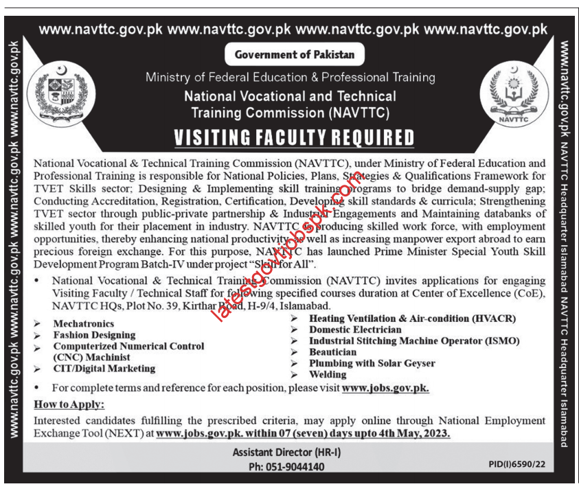 New Jobs vacancy Available In NAVTTC 2023