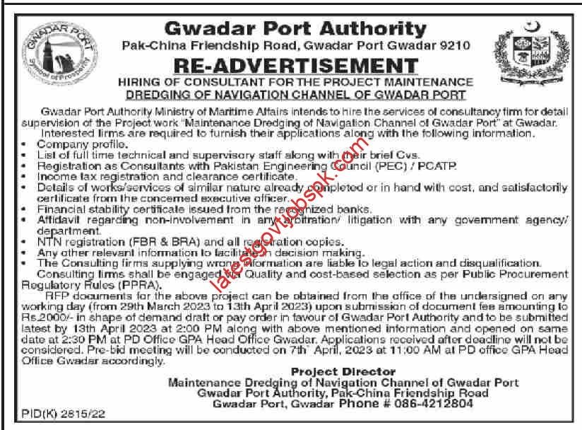 New opportunity for a consultant at the Gwadar Port Authority
