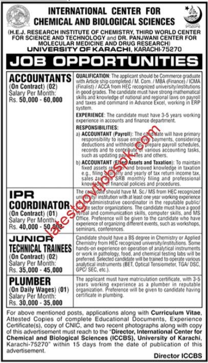 New Vacancies Available At ICCBS Karachi Vacancies