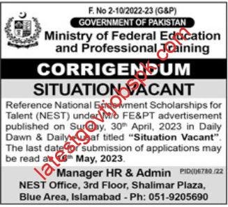 Fresh Opportunity At Federal Education Ministry Offers Scholarships 2023