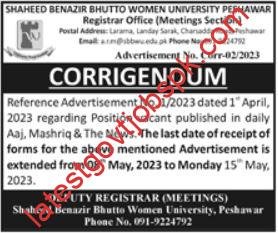 Latest Jobs In Shaheed Benazir Bhutto Women University 2023