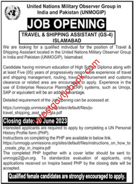 New Jobs at UNMOGIP in Travel & Shipping 2023
