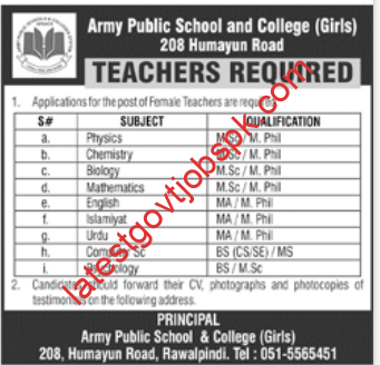 Latest Job Openings At Army Public School & College APS&C