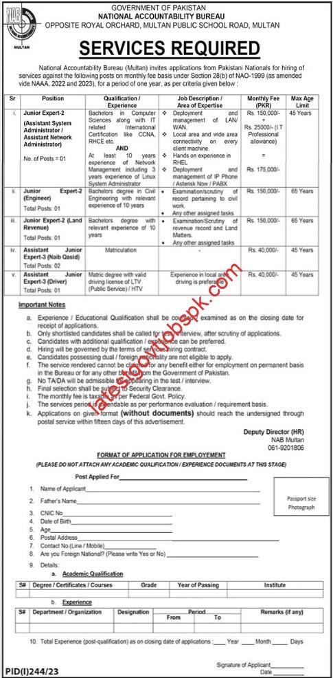 New Jobs Vacancies at the National Accountability Bureau 2023