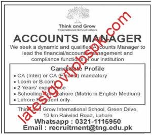 1 Job Vacancy Available at Think and Grow International School Lahore