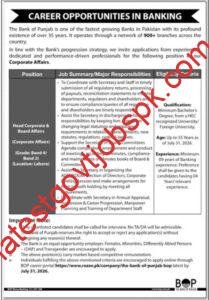 Apply For 01 BOP Job Vacancy in Lahore Available at The Bank of Punjab