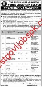Apply For 07 Job Vacancies Available at The Begum Nusrat Bhutto Women University Sukkur