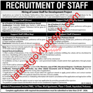 Apply For 09 Lower Staff Job Vacancies Available at Khyber Pakhtunkhwa Cities Improvement Project (KPCIP)