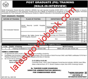Apply For 17 SESSI Post Graduate Training Seats Available at Sindh Employees’ Social Security Institution (SESSI)