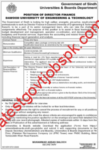 Apply for Director Finance Job  at Dawood University of Engineering & Technology Karachi