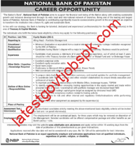 Apply For Equity Dealer (OG-I) Jobs in National Bank of Pakistan (Treasury & Capital Markets)