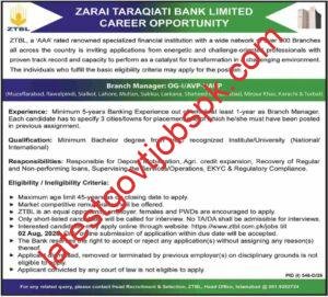 Apply For Multiple Job Vacancies Available at Zarai Taraqiati Bank Limited (ZTBL)