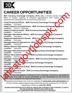 Apply For Multiple Jobs at BOK Currency Exchange Company (Pvt) Ltd