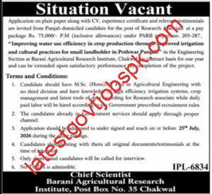 Apply Now For Vacancy at Barani Agricultural Research Institute, Chakwal