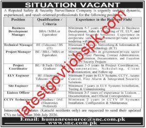 Apply SNC Multiple Job Vacancies Available at A Reputed Safety & Security Surveillance Company (SNC)
