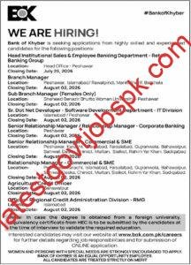BOK Multiple Job Vacancies Available at Bank of Khyber (BOK)