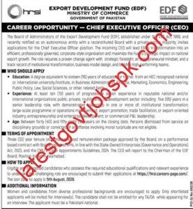Job Apply For 1 Chief Executive Officer (CEO) Vacancy Available in Export Development Fund (EDF)
